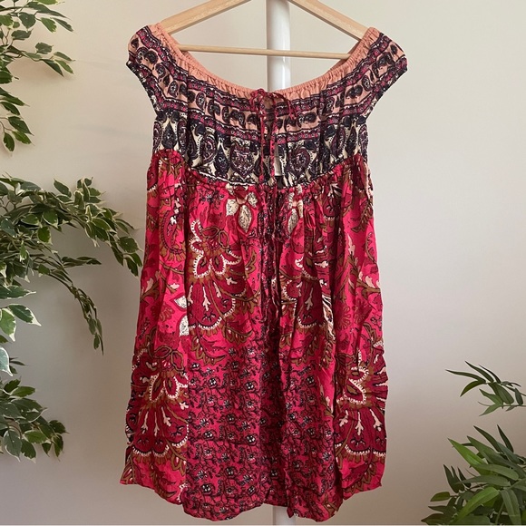 NEW Free People Bali Mariposa Slip Mini Dress In Strawberry Combo Red - Picture 7 of 13